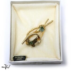 Vintage Prestige Genuine Jade Curved Pin Brooch Store Stock Original Box Hey Viv